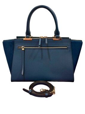 Henri Bendel Teal Calf Hair/Pebbled Leather Gotham Blocked Satchel Crossbody NEW